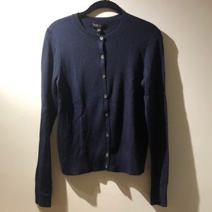 Navy Blue Ribbed Merino Wool Cardigan